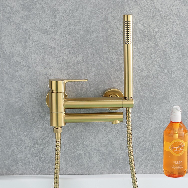 All-copper bathtub faucet cold and hot water mixing valve switch, bathroom golden simple three-in-one shower head set for household use Specification drawing