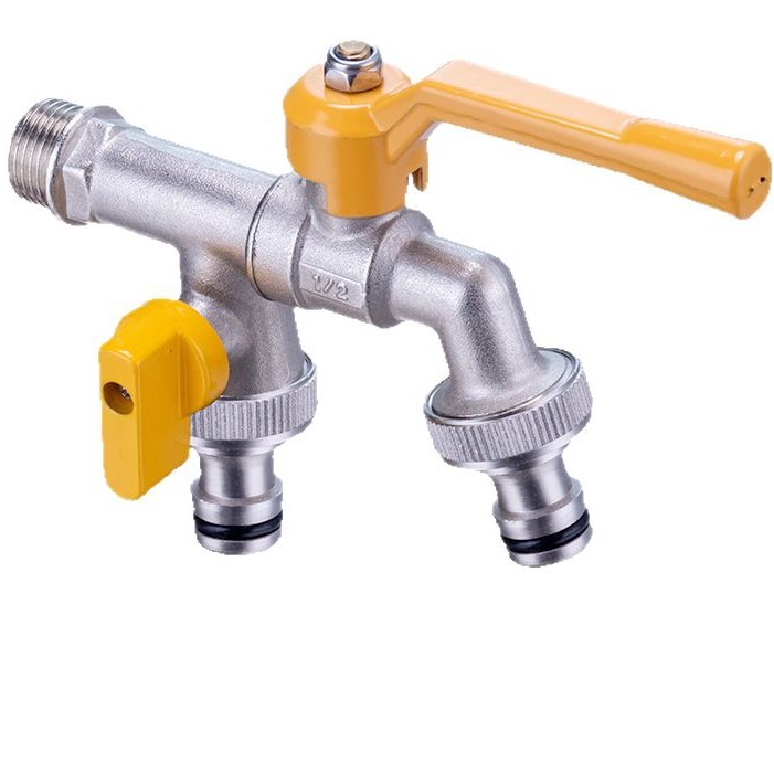 Thickened outdoor tap for anti-freezing, with one inlet and two outlets for dual water outlets, and an extended interface for the pacifier of the outdoor washing machine Item Picture