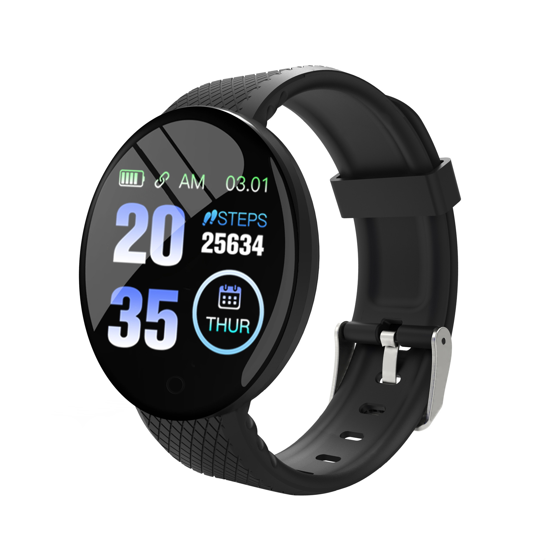 D18 Round Screen Smart Bracelet, e-commerce cross-border blood pressure, heart rate, multi-functional step count, Bluetooth alarm, sports bracelet Item Picture