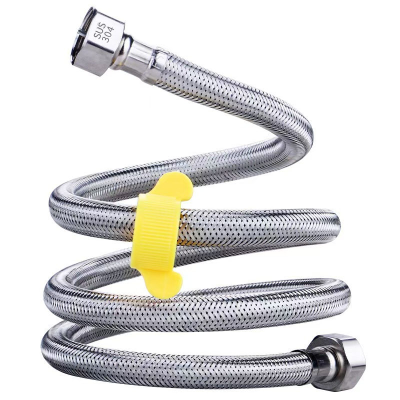 SUS304 stainless steel showerhead pressurized nozzle triangular valve extended and thickened, explosion-proof steel wire flexible hose braided pipe Specification drawing