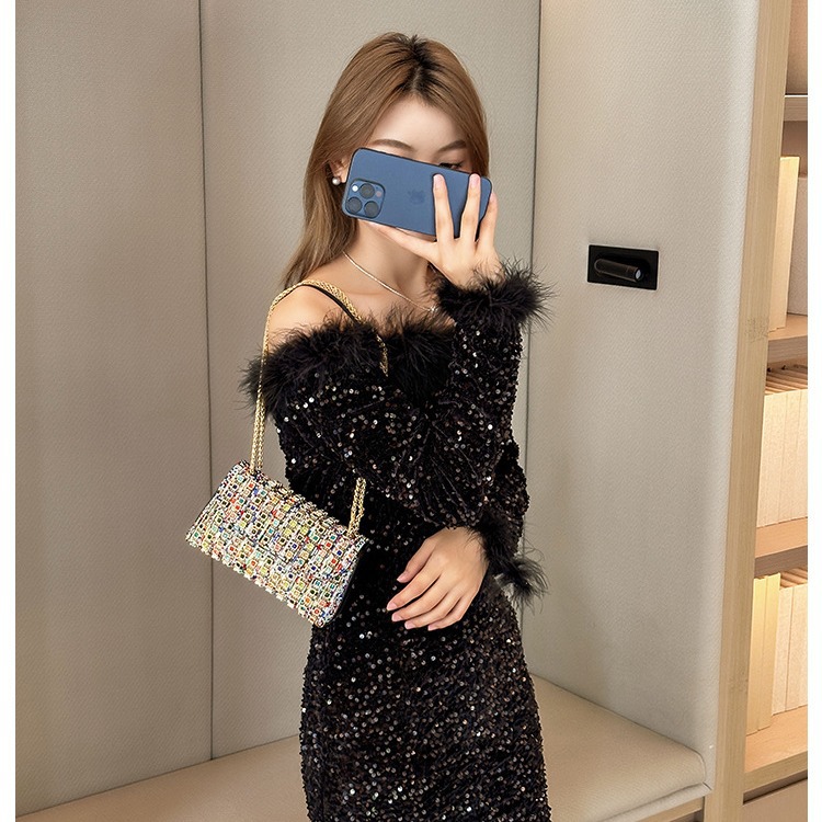 New foreign trade European and American retro underarm bag, casual and fashionable rhinestone small bag, niche single-shoulder bag, crossbody dinner bag Specification drawing