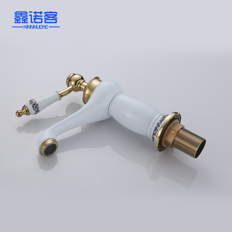 Wholesale European-style bathroom porcelain white lacquered faucet countertop basin, cold and hot titanium gold single-hole washbasin faucet from the manufacturer Application Scenario