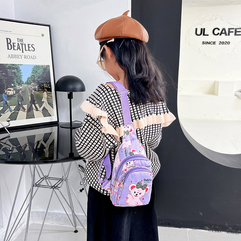 2022 New Children's coin purse, popular cartoon bear nylon crossbody bag, Korean-style chest bag, and small backpacks for boys and girls details Picture