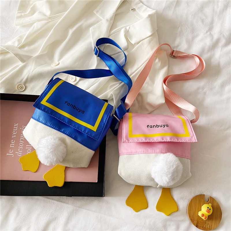 2024 New trendy duck-bottom cute canvas Korean-style cartoon parent-child fashionable and artistic single-shoulder crossbody women's bag full figure