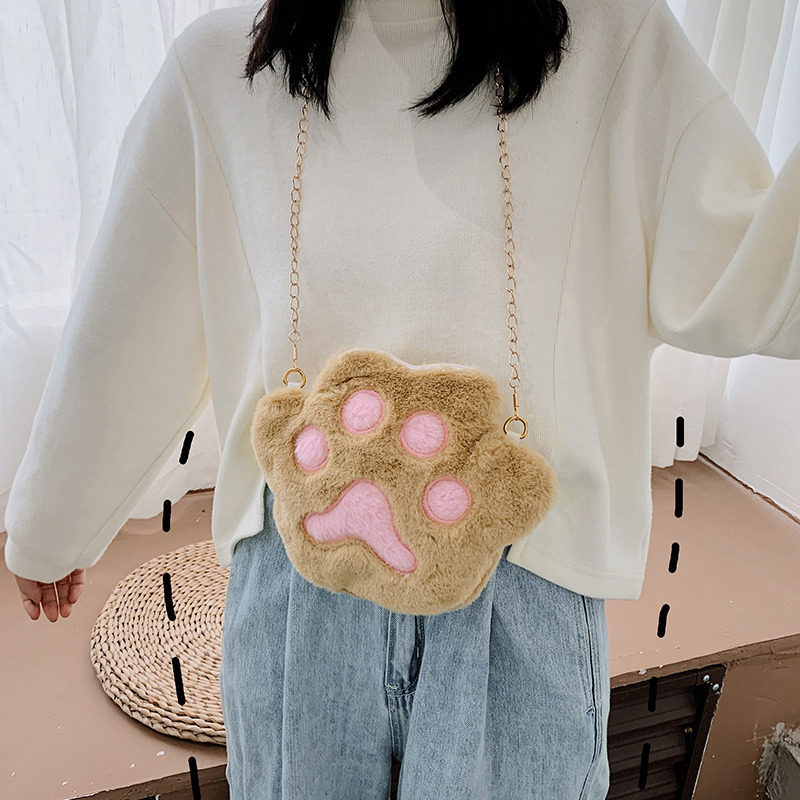 MAO MAO Bag Women's 2020 Autumn/Winter New Trendy Korean style Bag, plush single-shoulder bag, crossbody bag, bear paw chain small bag Specification drawing