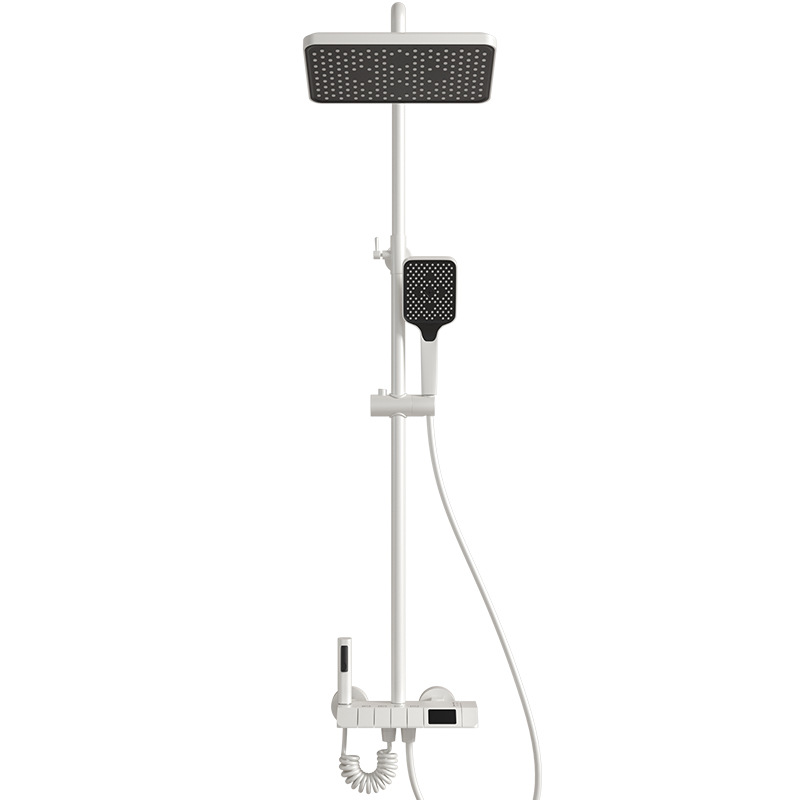 Gun gray digital display hot and cold shower head set, water-plated household brass shower head, bathroom rain booster shower head Item Picture