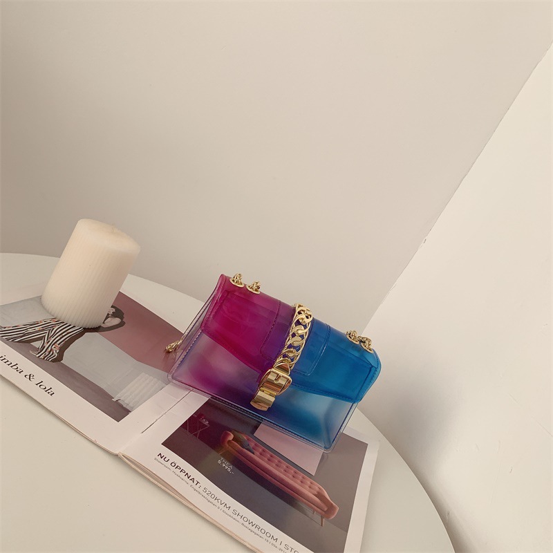 Summer 2025 new gradient jelly bag, fashionable color-blocking chain bag, crossbody single-shoulder bag, ladies' small bag Specification drawing