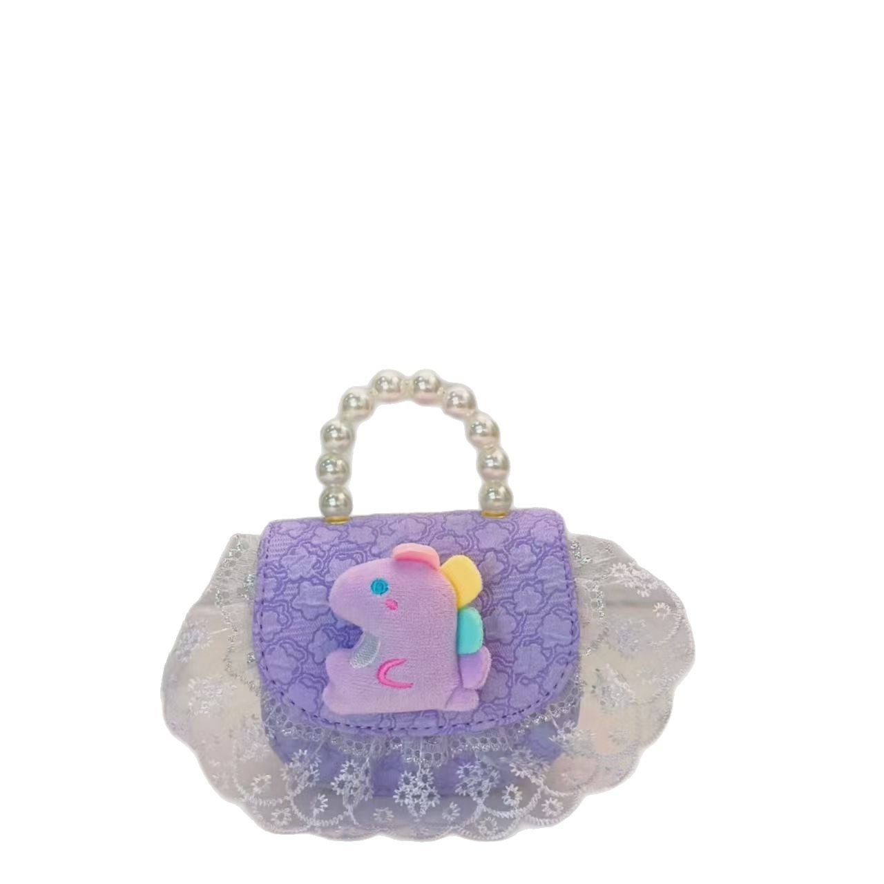 Little dinosaur pearl handbag, plush toy, children's bag, little girl princess bag, chain bag, crossbody bag, accessory bag Item Picture