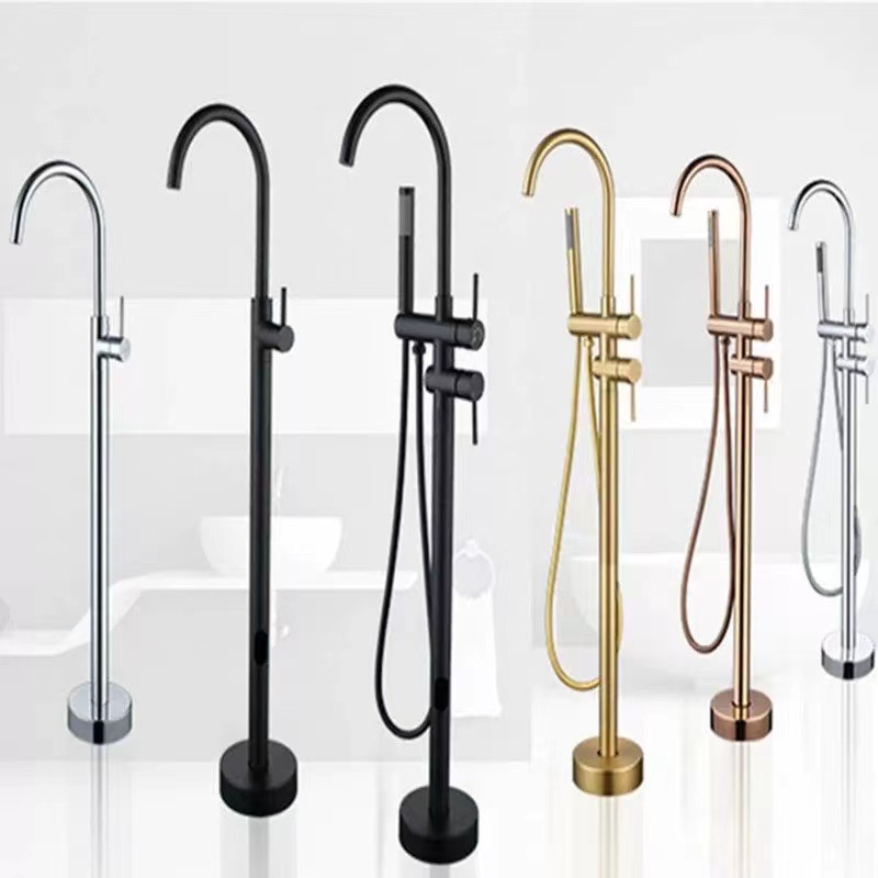 Nordic floor-standing bathtub faucet, all-copper vertical bathtub faucet, independent shower, hot and cold water faucet, floor-standing faucet full figure