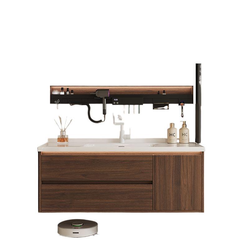 Walnut wood washbasin, bathroom cabinet combination, bathroom hand washing and washbasin, ceramic integrated washbasin, new Chinese-style face washing Item Picture