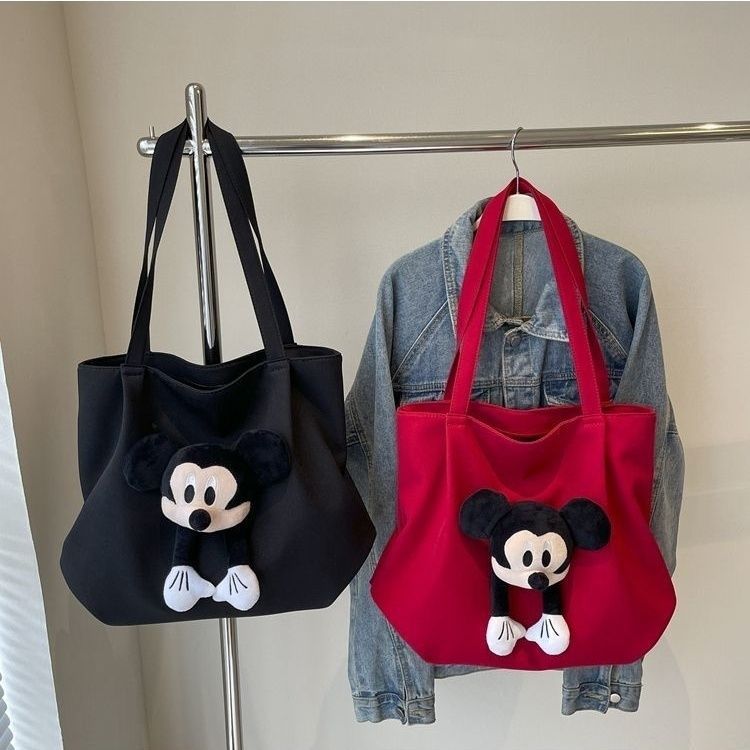 Relaxed canvas bag, women's large-capacity 2024 new cartoon casual single-shoulder bag, college student tote bag for class full figure