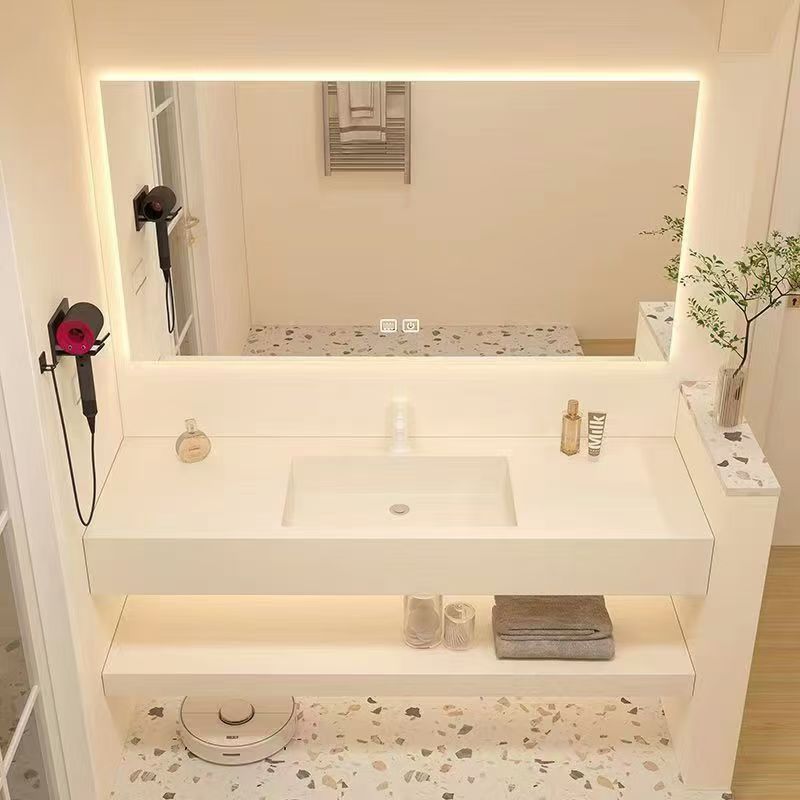 Double-layer rock plate bathroom cabinet, integrated seamless ceramic, hotel and homestay washbasin, bathroom Specification drawing