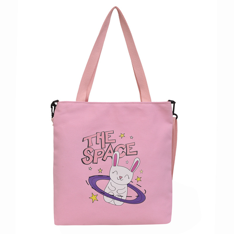 Cute student canvas bags in stock and hot sale. Cartoon rabbit printed tote bags, fashionable and simple shopping bags wholesale Item Picture