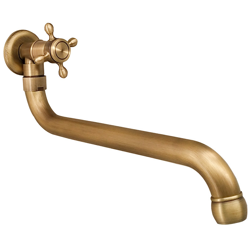 Extended antique copper single-cooling faucet, outdoor mop sink, outdoor wall-mounted faucet, European retro style, rotatable Item Picture