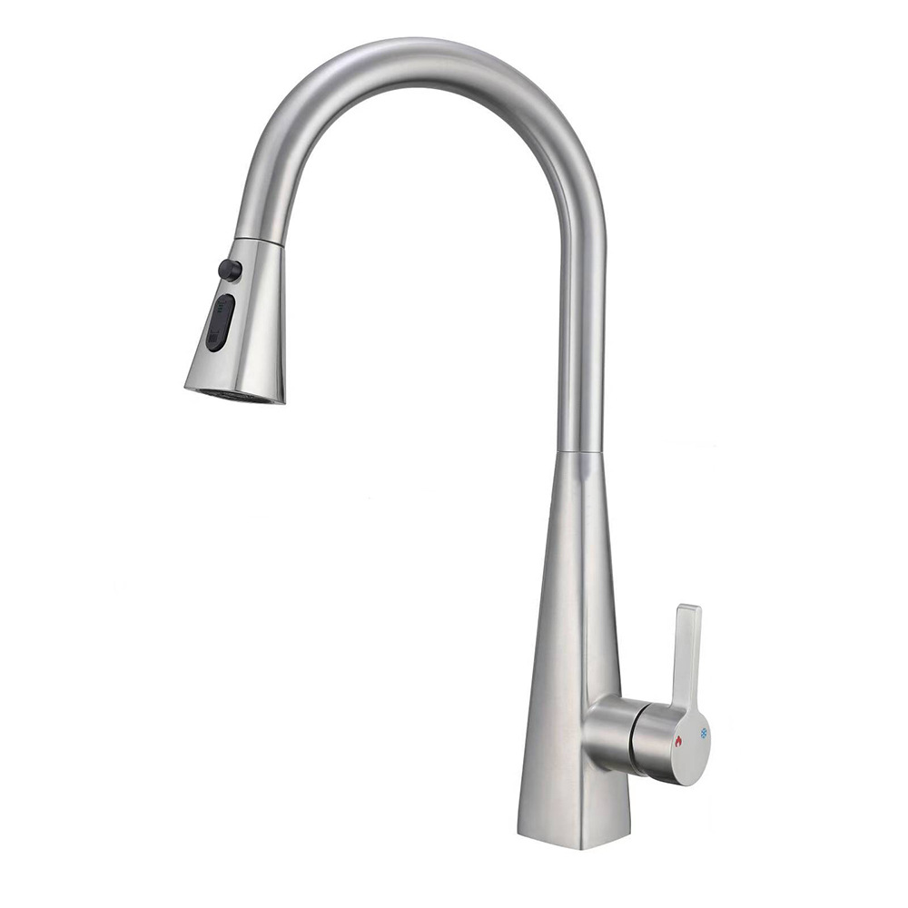 Wholesale 304 stainless steel kitchen pull-out faucet, popular hot and cold sink, telescopic faucet, conical rocket Item Picture
