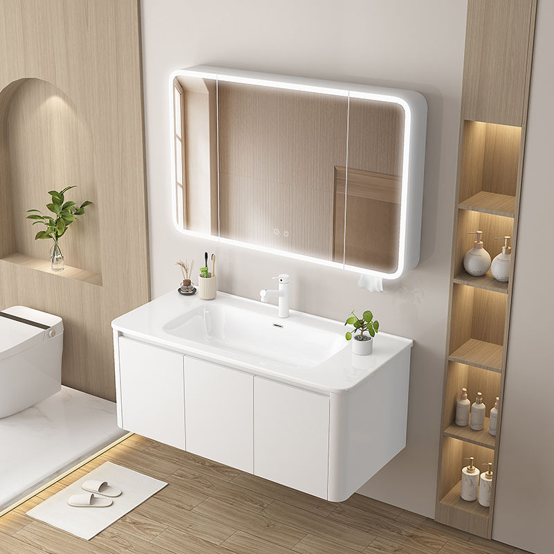 Arc-shaped honeycomb aluminum thickened space aluminum bathroom cabinet, ceramic integrated basin, washbasin, countertop, integrated face and washbasin details Picture