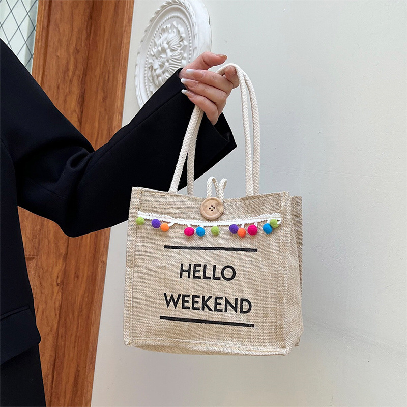 Cross-border fringed fashionable women's handbag 2022 Spring, fresh and simple linen women's backpack, personalized and trendy single-shoulder bag details Picture