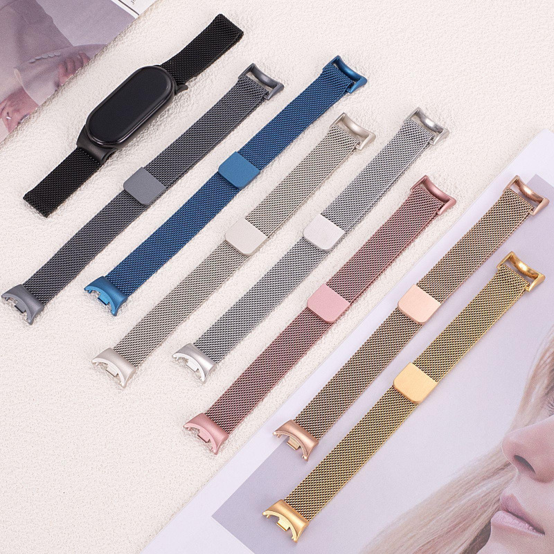 Suitable for Mi Band 9NFC version Milanese watch strap with magnetic shell and Mi 8 stainless steel women's watch strap full figure