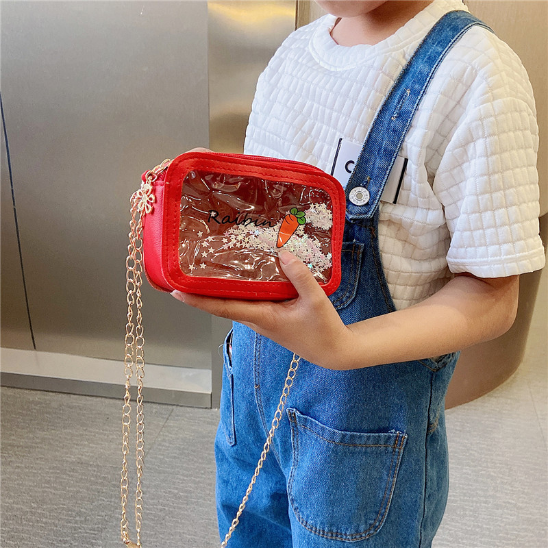 Children's Bag 2021 Summer New Style, cute baby transparent sand small square bag, chain single-shoulder crossbody bag, coin purse full figure