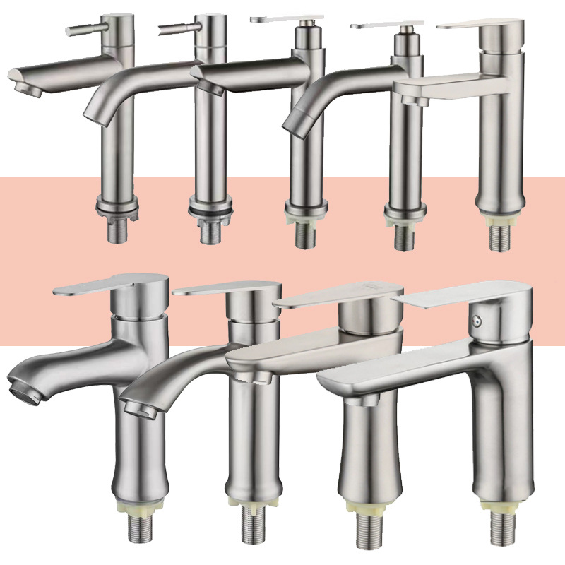 304 stainless steel washbasin, faucet, single cooling, bathroom washbasin, hand washing basin, balcony basin, straight spout, curved spout, small waist full figure