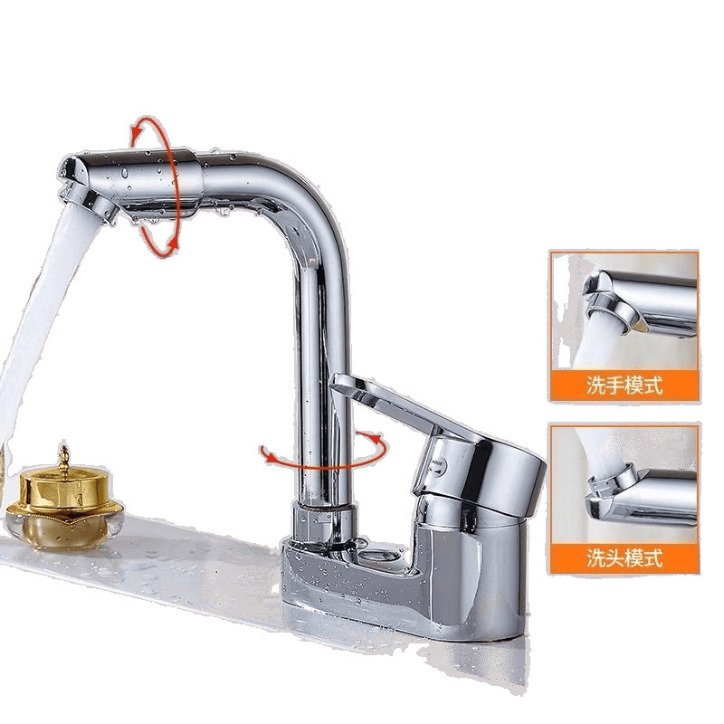 Fine copper washbasin faucet for both hot and cold water, bathroom washbasin, washbasin, single handle, double hole faucet, rotating factory Item Picture