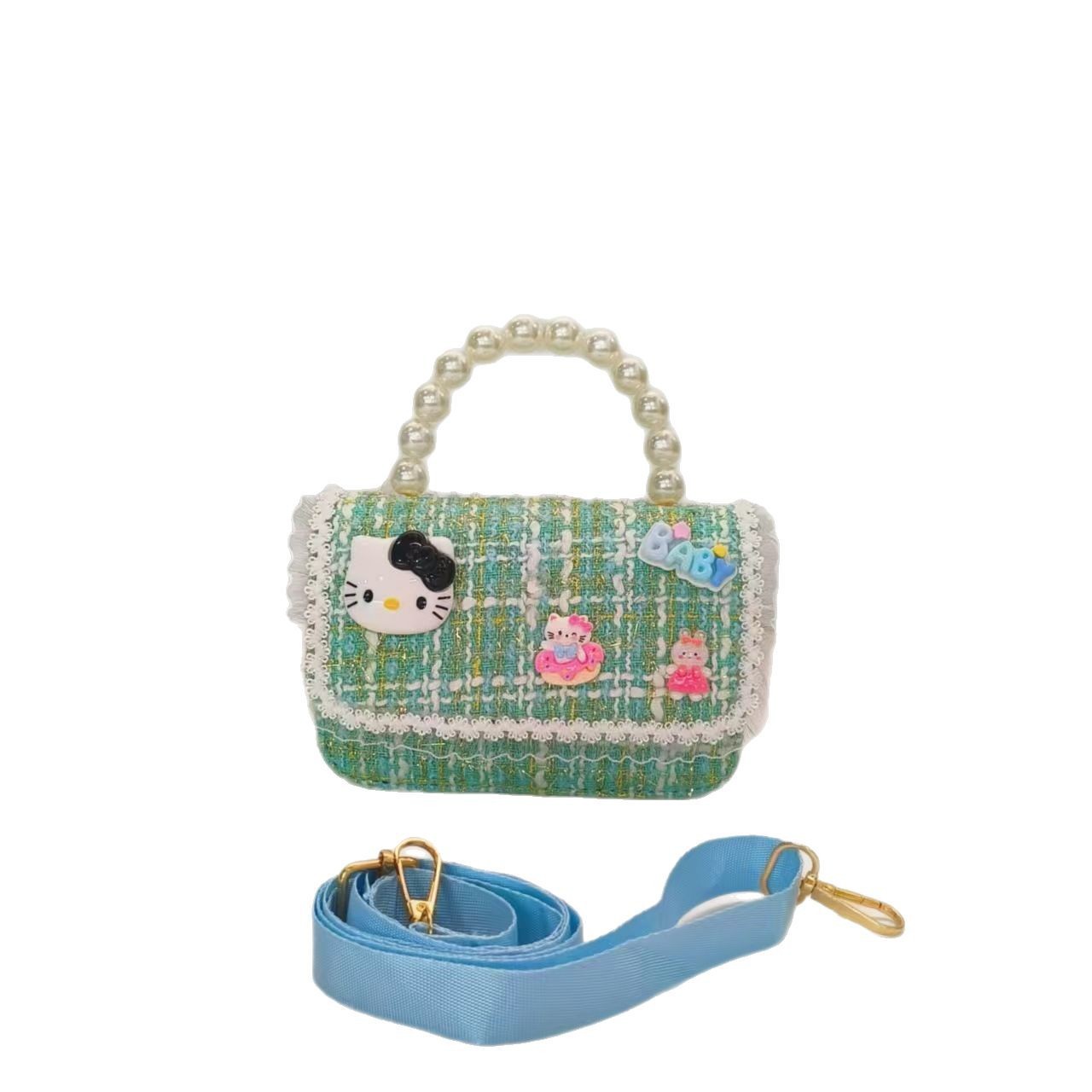 Pearl handbag, KT cat children's bag, Chanel-style chain bag, girl accessory bag, small square bag, single-shoulder crossbody bag Item Picture
