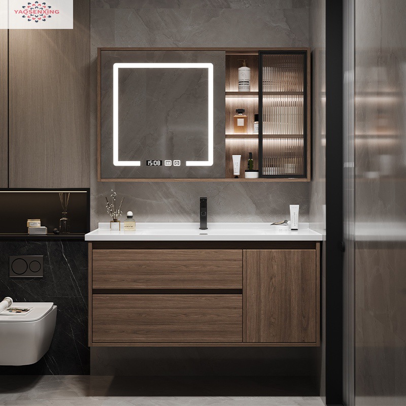 Peach-wood ceramic integrated basin, washbasin, bathroom, washstand, washbasin cabinet combination, smart bathroom cabinet set Item Picture
