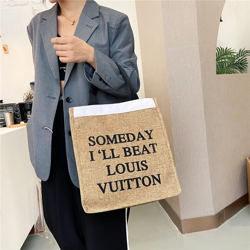 The 2020 autumn new handbag women's large-capacity Korean style lettered linen bag is a trend of large shopping bags for autumn and winter Specification drawing