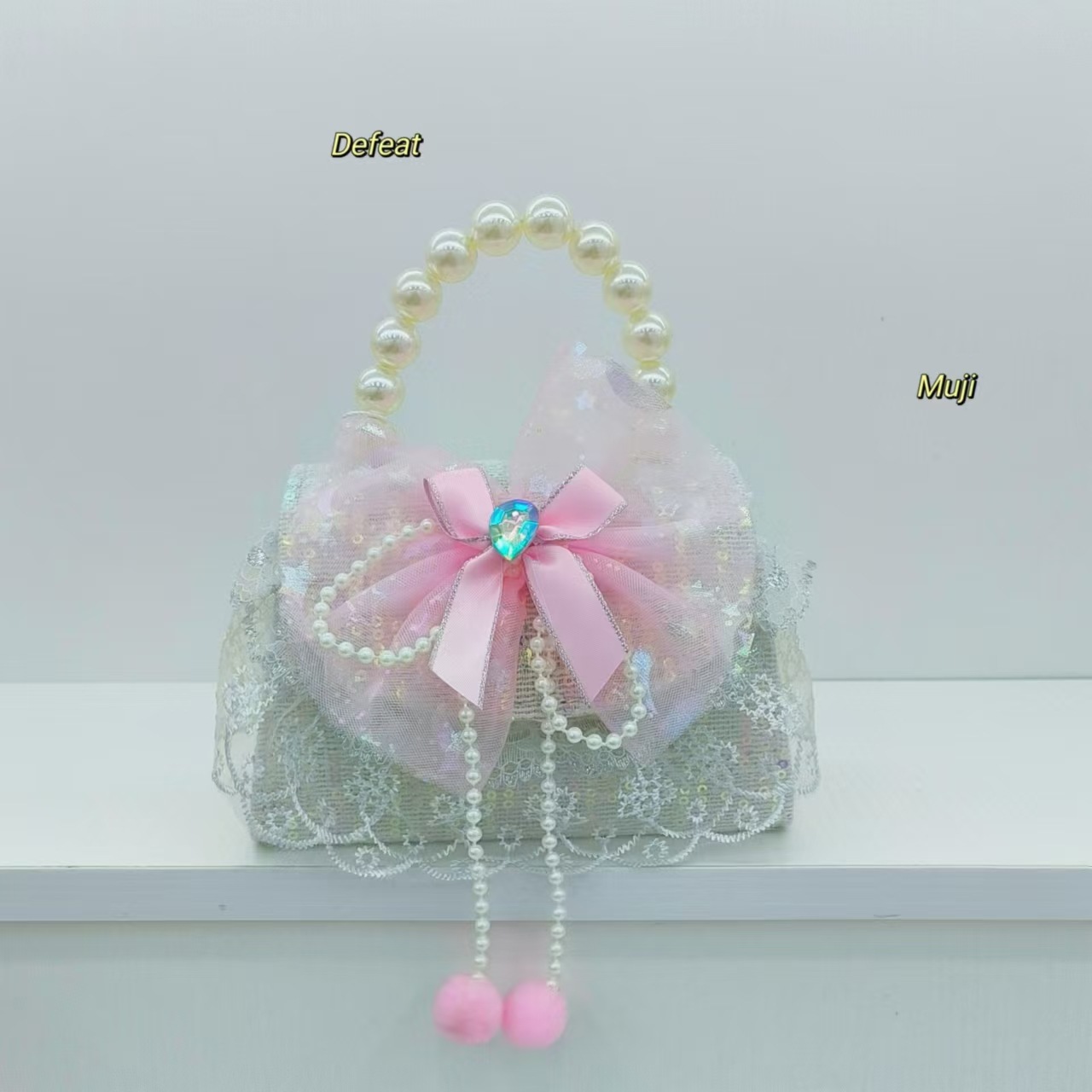 Bow tassel princess bag, pearl handbag, shoulder bag, stylish little girl crossbody bag, fashionable small square bag, zero Item Picture