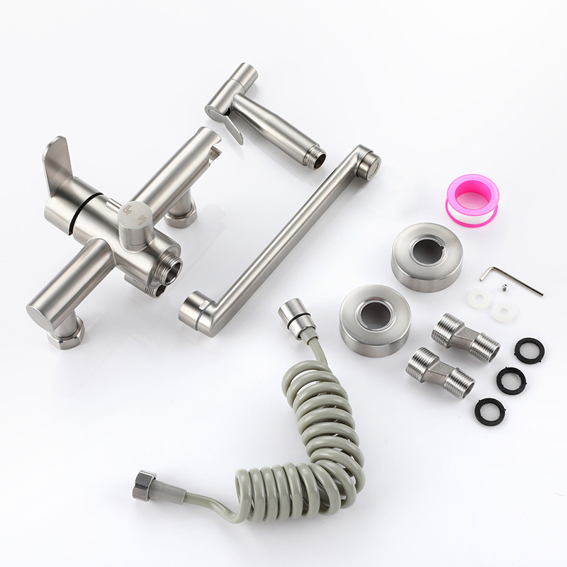 Black cold and hot stainless steel wall-mounted multi-functional extended nozzle with spray gun Russian double-hole kitchen faucet Application Scenario