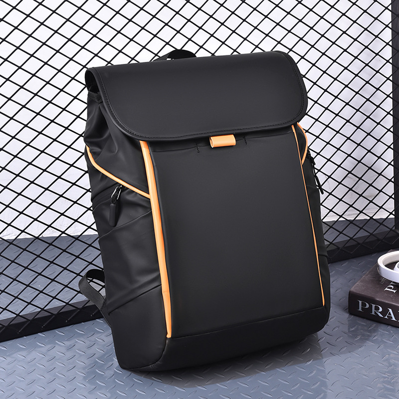 New men's commuting business backpack, travel and leisure backpack, large yellow line contrasting color double-shoulder computer bag full figure