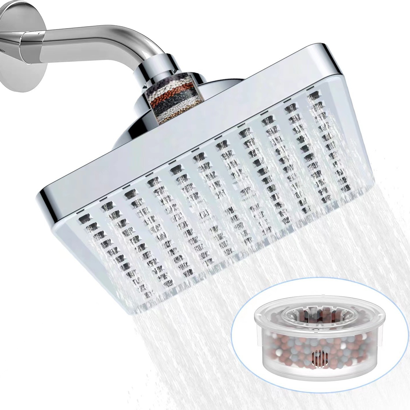 6-inch square ABS electroplated shower head with filter, cross-border pressurized filter top shower head full figure