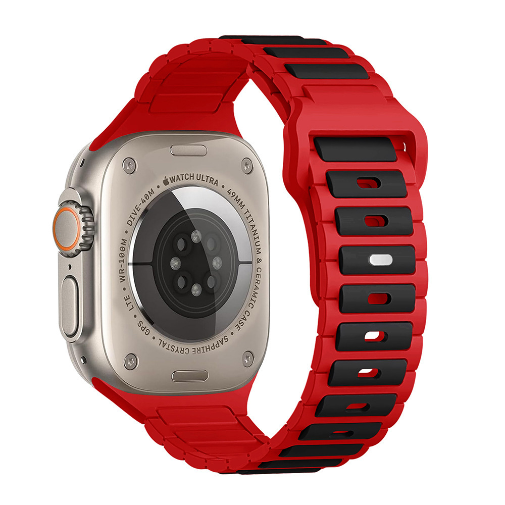 This is a three-bead dual-color silicone watch strap suitable for Apple Watch S10 full figure