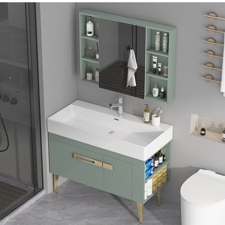 Light luxury bathroom cabinet set with washbasin, modern floor-standing washbasin with side cabinet, smart bathroom cabinet new style, simple and elegant Specification drawing