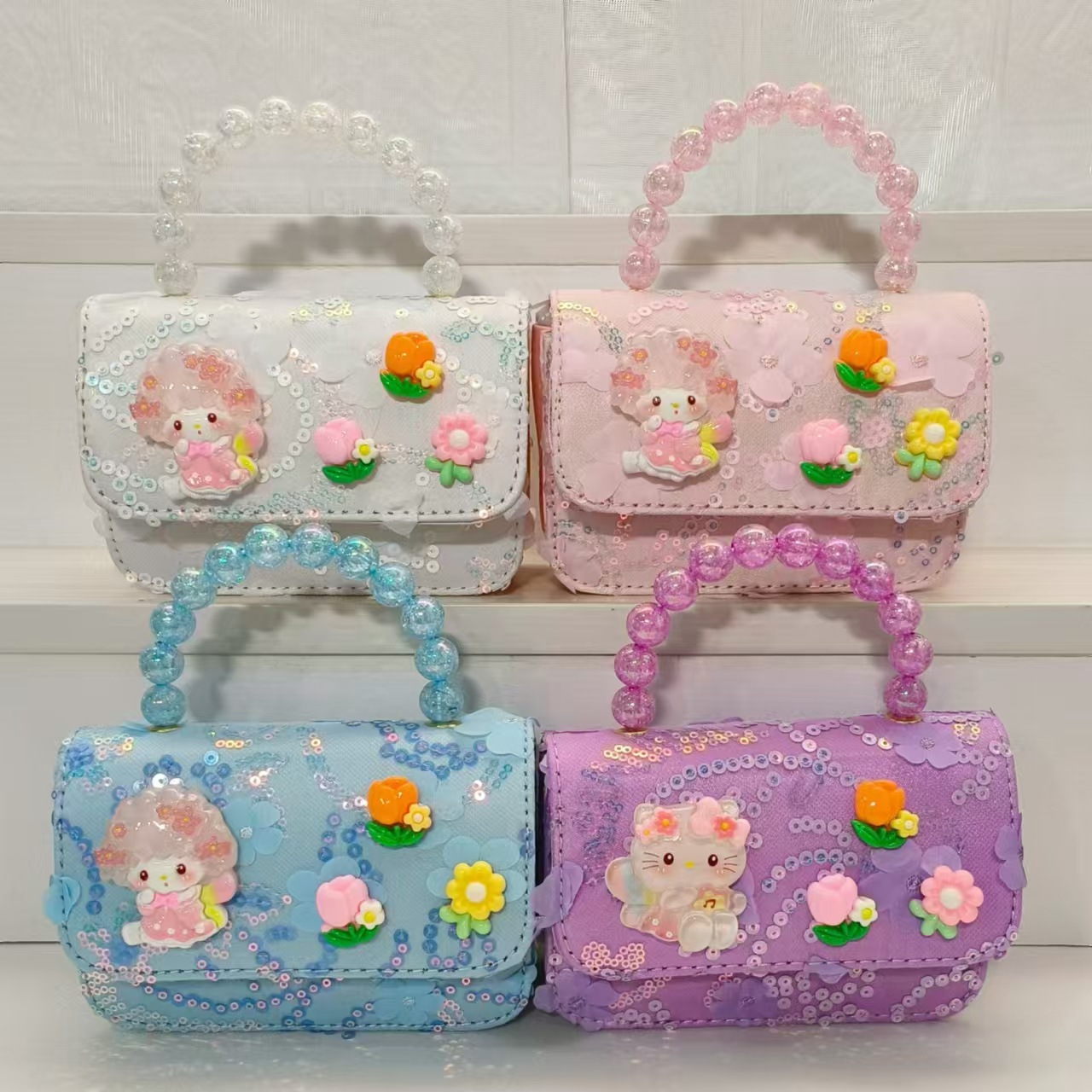 Little Lamb pearl handbag, children's bag, crossbody loose change accessory bag, little girl lucky money bag, chain small square bag, trendy details Picture