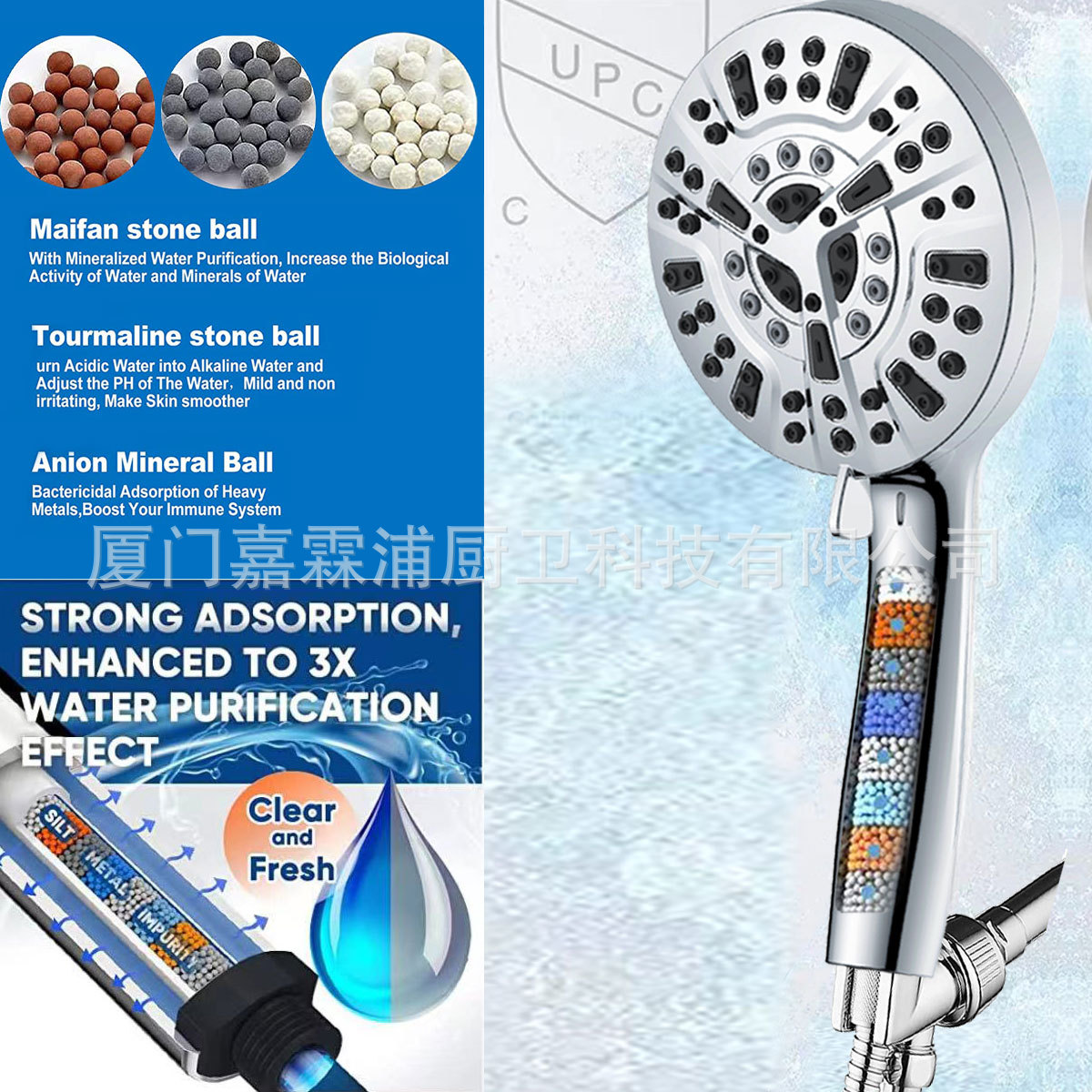 Amazon Cross-border Dechlorination pressurized Water Purification spray gun with 10 functions, back water spray adjustment, shower, handheld showerhead full figure