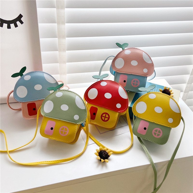 New cartoon and cute children's bag, PU single-shoulder bag, Korean-style casual crossbody bag for girls, little mushroom coin purse full figure