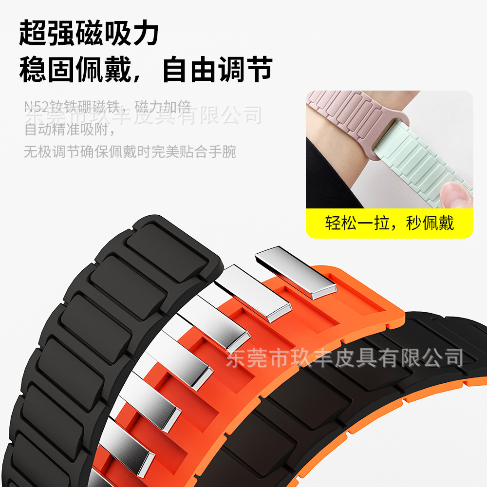 It is compatible with the Apple iwatch6789 generation S10 dual-color reverse buckle watch strap Ultra2 three-piece magnetic silicone watch strap details Picture