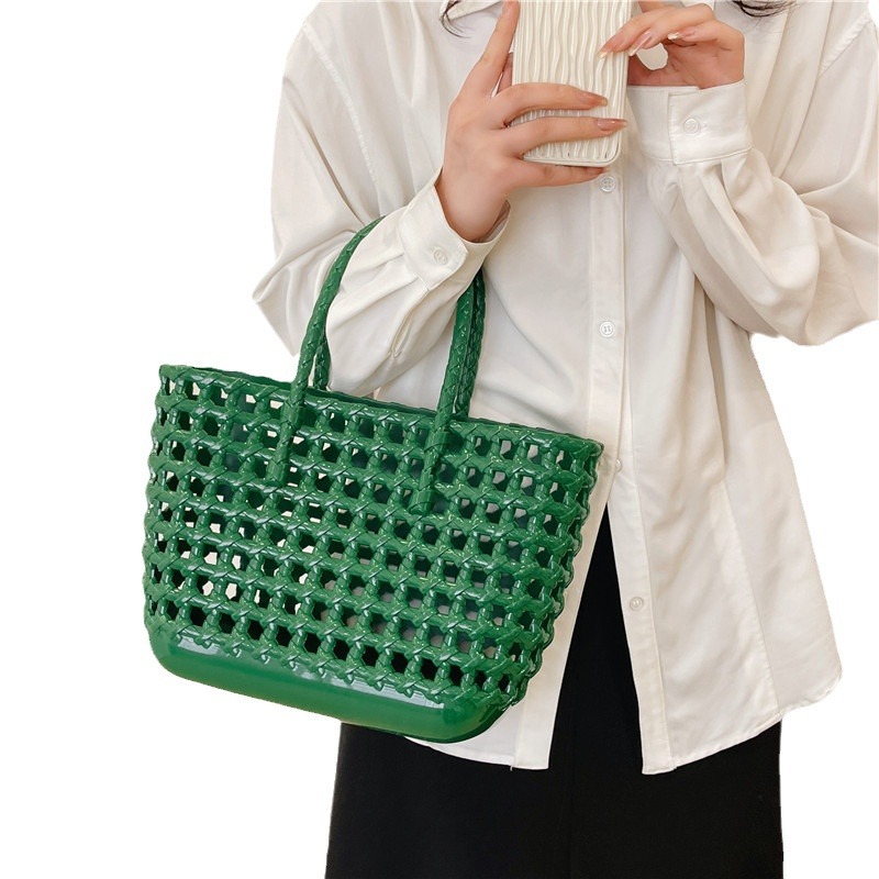 2025 Summer Hollowed-out woven jelly bag, hand-held vegetable basket bag, daily vacation and travel large capacity beach bag Item Picture