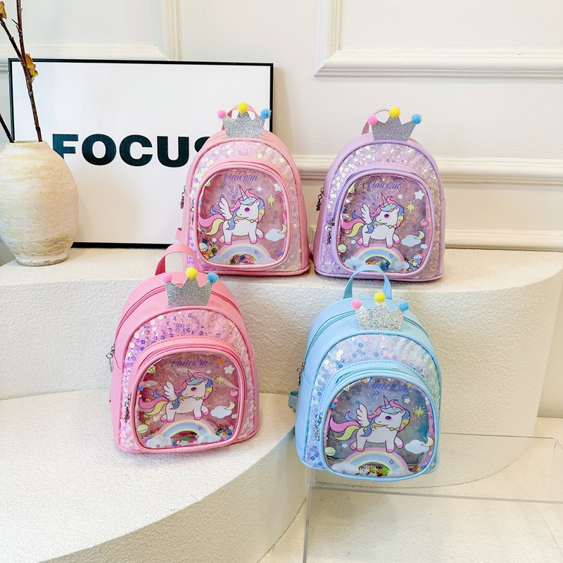 2024 New Sequined Kindergarten Gifts: Small schoolbags, children's backpacks, girls' mini cartoon Little Horse Sequined princess bags details Picture