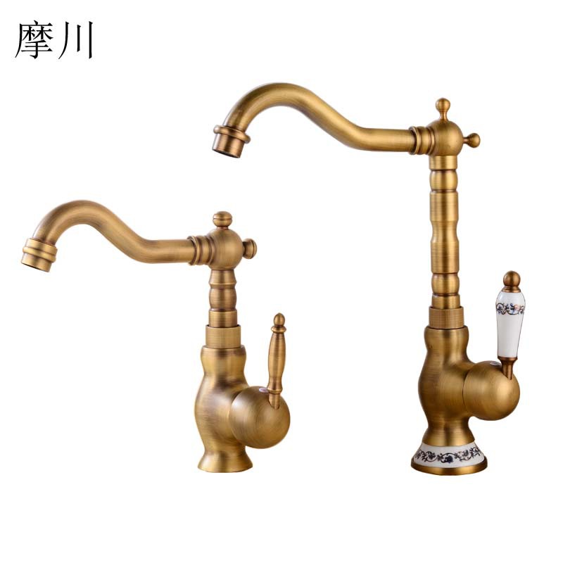 Hot-selling in foreign trade: brass, antique black, brushed and chrome-plated countertop basin, cold and hot water faucet, sitting single-hole faucet Item Picture