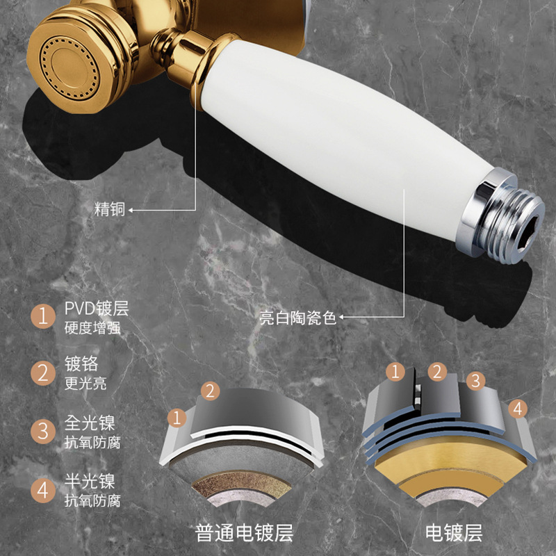 French-style all-copper bathroom high-pressure cleaning showerhead, water gun, nozzle, toilet spray gun companion, one in and two out Specification drawing