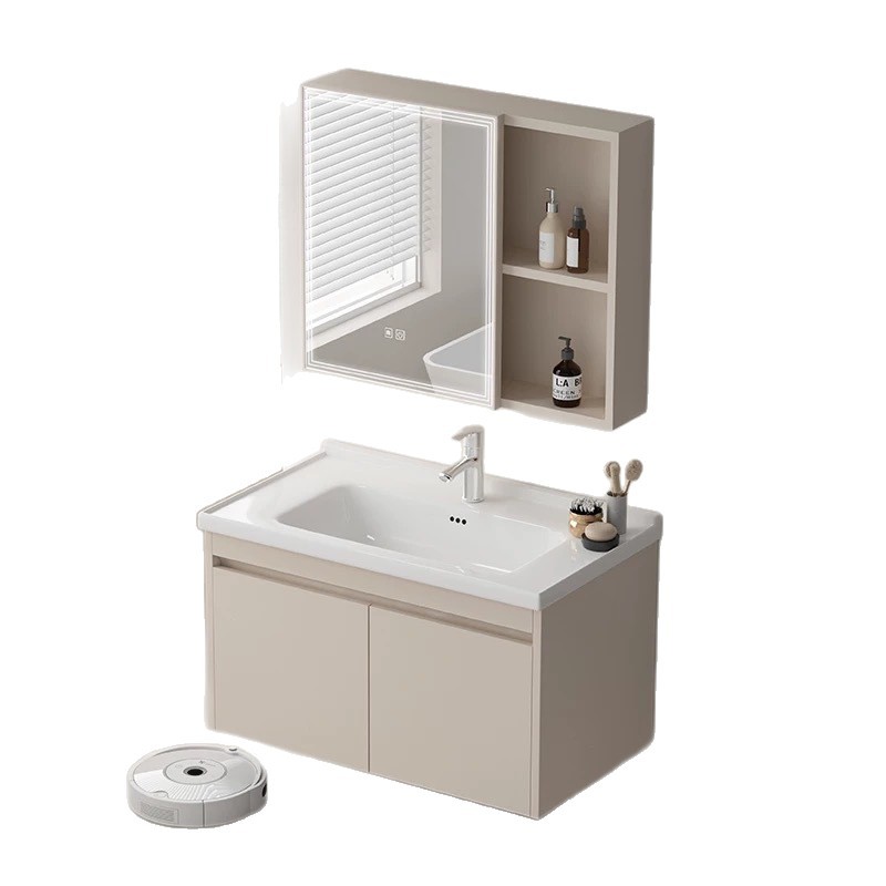 Cream-style honeycomb aluminum modern and simple bathroom hand-washing, face-washing and washbasin integrated ceramic basin bathroom cabinet set Item Picture