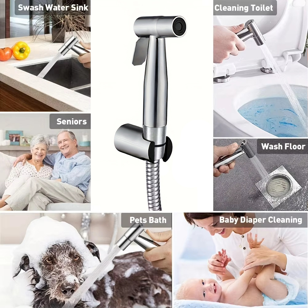 Cross-border wholesale of 304 stainless steel bathroom toilet spray guns, high-pressure flushing spray guns, feminine washers, toilet companion covers Application Scenario