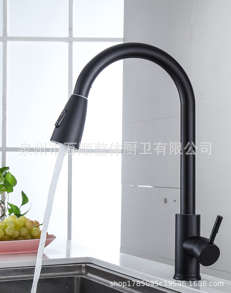 Stainless steel black pull-out faucet, kitchen sink, dishwashing basin, sink, universal rotating cold and hot vegetable basin faucet Application Scenario
