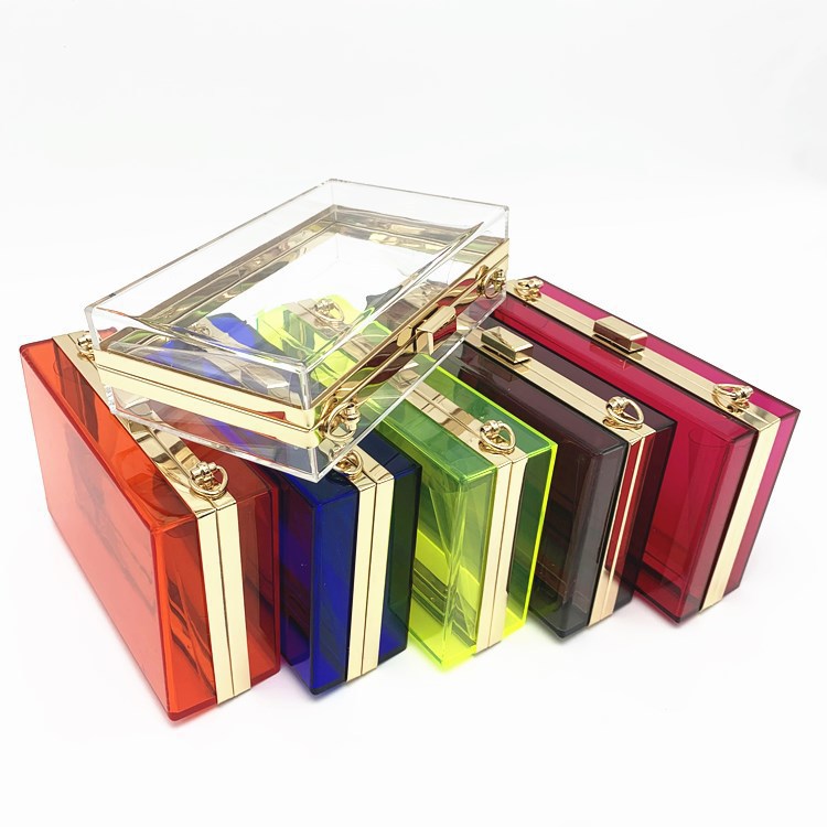 Cross-border best-selling acrylic women's bags, small square bags, summer candy-colored transparent box bags, evening bags, manufacturer's chain bags details Picture
