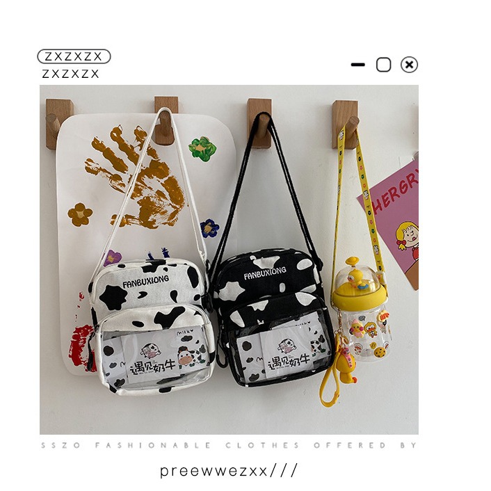 Wholesale of 2024 new Korean-style streetwear single-shoulder crossbody bag with cow pattern and simple canvas bag full figure