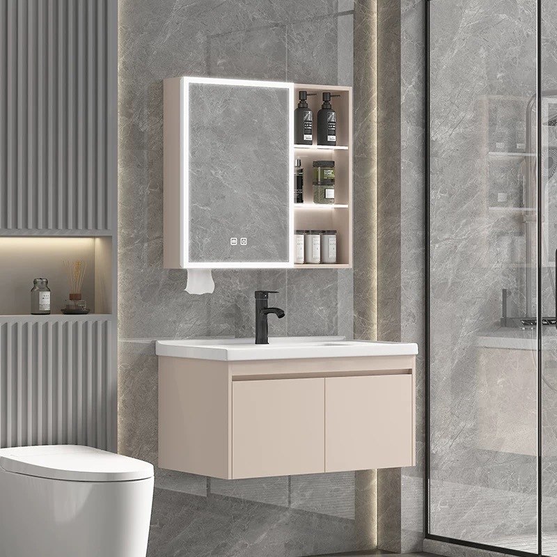 Cream-style honeycomb aluminum modern and simple bathroom hand-washing, face-washing and washbasin integrated ceramic basin bathroom cabinet set Specification drawing
