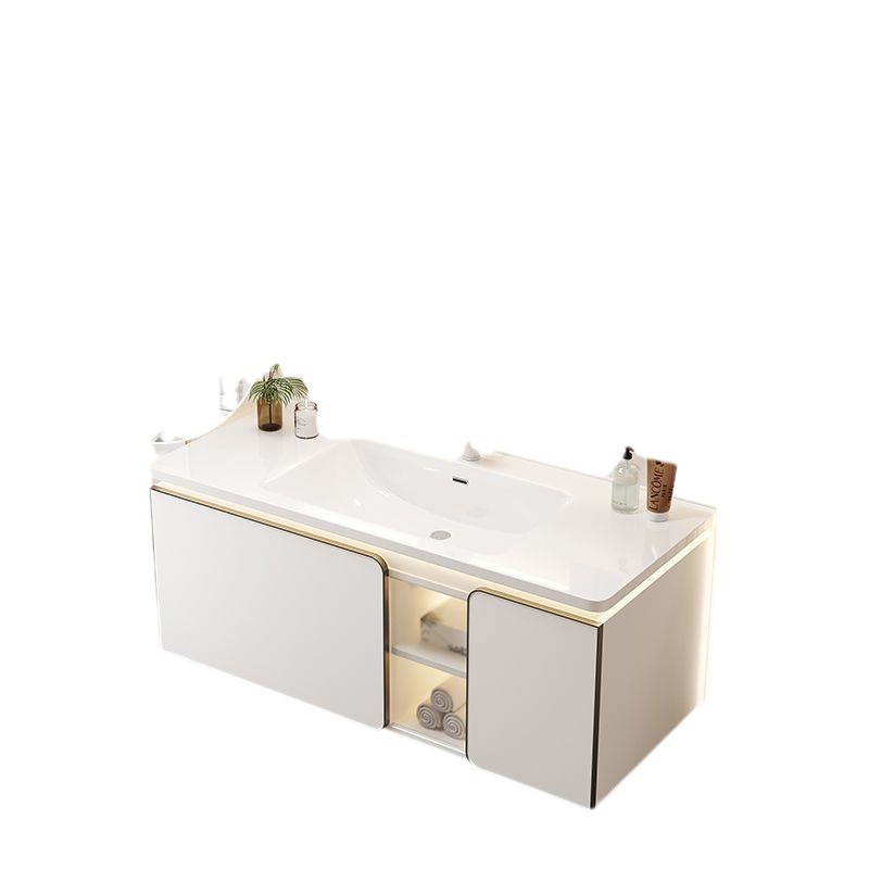 White Moonlight Bathroom Washbasin Ceramic Integrated Basin Bathroom Cabinet Combination Ceramic Washbasin Cabinet 2025 New model Item Picture