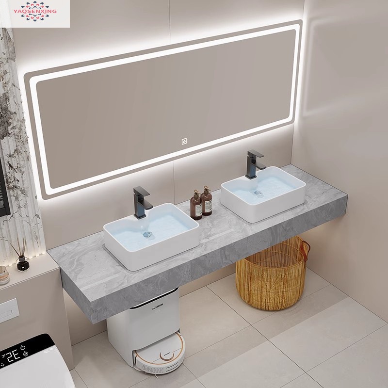 Modern marble countertop double basin hotel public bathroom bathroom cabinet combination bathroom washbasin simple full figure